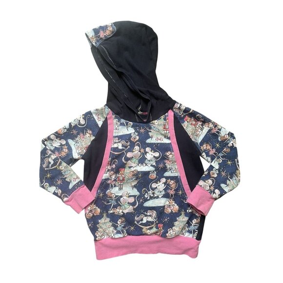 Hooded Sweatshirt Girls XS Handmade Nutcracker Mouse Print Pink Trim Pullover - Picture 1 of 8